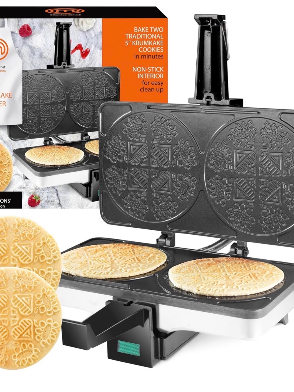 MasterChef Krumkake Cookie Maker - White and Black Non-Stick Dual Baker